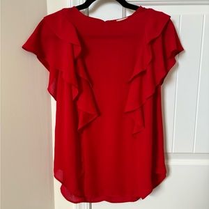 Loft Outlet Red Ruffle Short Sleeve Blouse